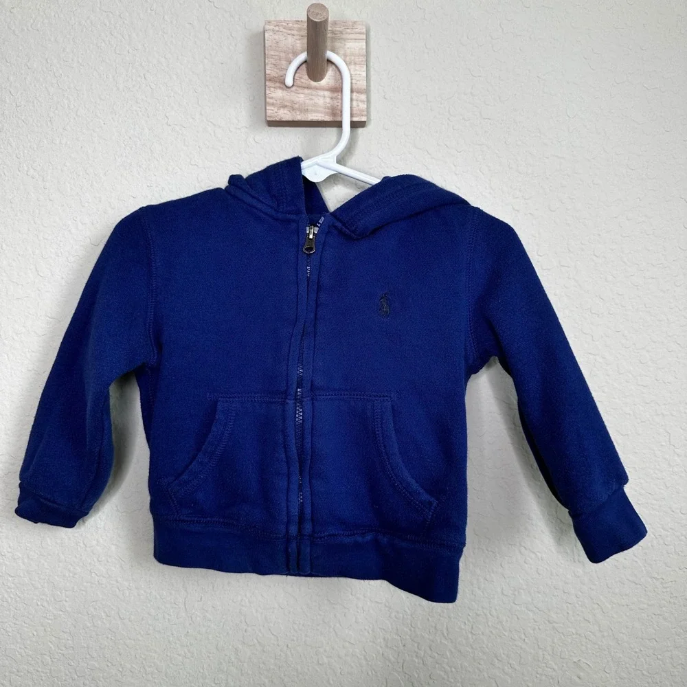 Ralph Lauren Boys Royal Blue Full Zip Hoodie Pony Logo 12M